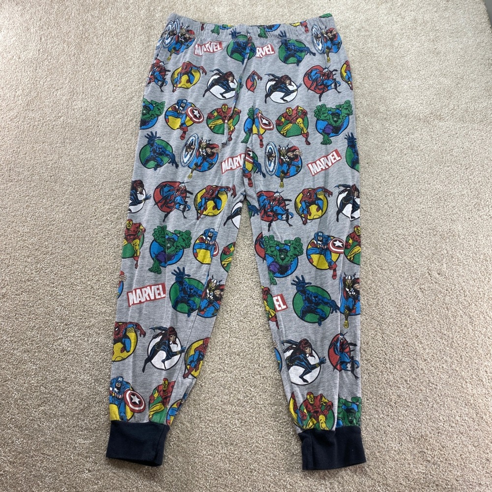 Marvel Avengers‎ Pajama Pants Boys Medium Gray Superhero All Over Print Joggers